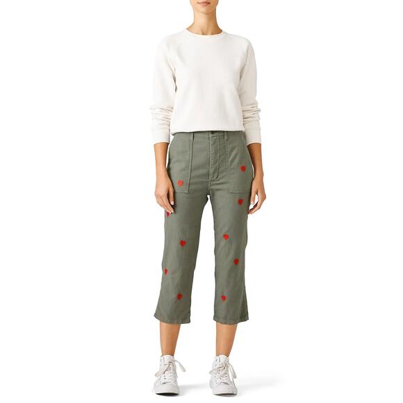 The Great. The Straight Leg Amy Pant Embroidered Denim with Heart - Picture 1 of 7